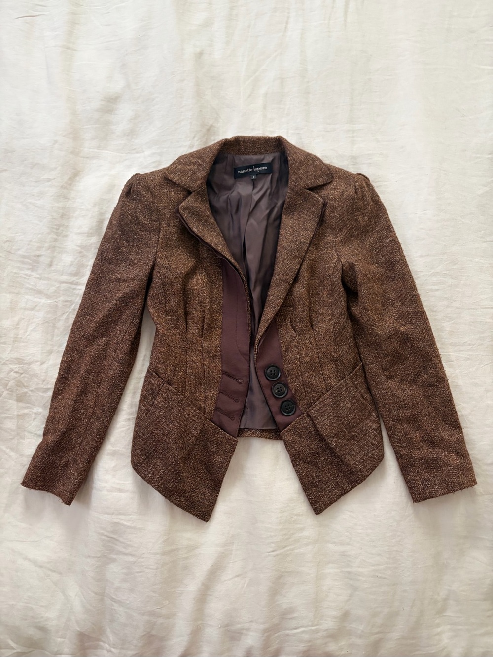 Nanette Lepore Brown Tweed Tailored Blazer Jacket